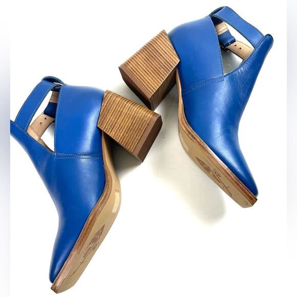 Free People Brady Buckle Blue Leather Ankle Boots - Picture 7 of 10